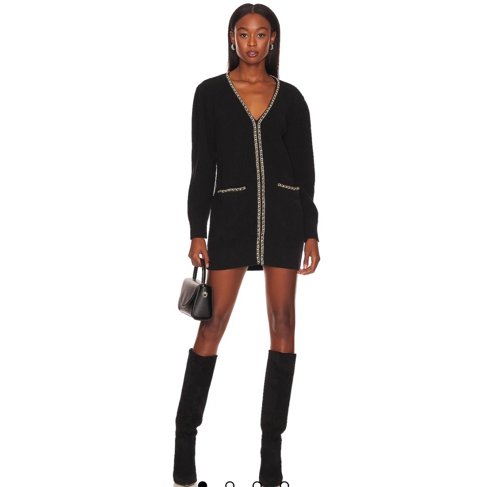Lovers and Friends- Black Norina Cardigan Dress with Gold Trim